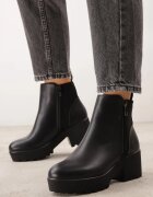 super mode Botine pe toc gros și platformă cu talpă profilată decorate cu fermoar Alverian Negre