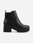 super mode Botine pe toc gros și platformă cu talpă profilată decorate cu fermoar Alverian Negre