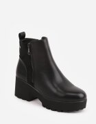 super mode Botine pe toc gros și platformă cu talpă profilată decorate cu fermoar Alverian Negre