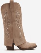 super mode Cizme bej închis cowboy cu toc cu gambă răsfrântă și broderie Emmirine