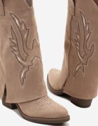 super mode Cizme bej închis cowboy cu toc cu gambă răsfrântă și broderie Emmirine
