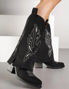 super mode Cizme Negre tip Cowboy cu Toc cu Tija Întoarsă și Broderie Emmirine