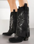 super mode Cizme Negre tip Cowboy cu Toc cu Tija Întoarsă și Broderie Emmirine