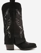 super mode Cizme Negre tip Cowboy cu Toc cu Tija Întoarsă și Broderie Emmirine