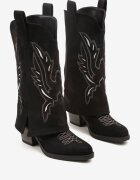super mode Cizme Negre tip Cowboy cu Toc cu Tija Întoarsă și Broderie Emmirine