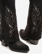 super mode Cizme Negre tip Cowboy cu Toc cu Tija Întoarsă și Broderie Emmirine