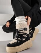 super mode Ghete de iarnă Negre Cu șireturi Pe platformă Decorate cu blană Zeriba