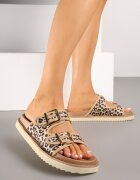 super mode Papuci Bej Leopard Clasice cu barete cu catarame Palavenna