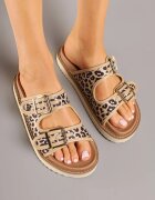 super mode Papuci Bej Leopard Clasice cu barete cu catarame Palavenna