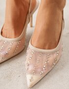 super mode Sandale Aurii din plasă slingback cu toc stiletto cu zirconii Eshirvyn