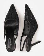 super mode Sandale Negre Din plasă Slingback cu toc stiletto cu strasuri Eshirvyn