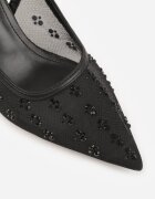 super mode Sandale Negre Din plasă Slingback cu toc stiletto cu strasuri Eshirvyn