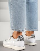 super mode Sneakersi Albi cu Inserații Metalice și Fermoar Decorativ Alanatia