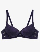  Sutien bleumarin de dantelă tip push-up cu cupe căptușite și ornamente metalice Ellas
