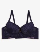  Sutien bleumarin din dantelă Push-up cu pandantiv decorativ și zirconii Verenia