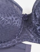  Sutien Bleumarin-Gri cu Bretele Reglabile cu Finisaj din Dantelă Kefefia