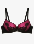  Sutien Negru-Fuchsia model Push Up cu fundiță decorativă și trandafiri Nivrine