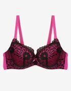  Sutien Negru-Fucsia cu Motiv Dantelă Florală Nelenor