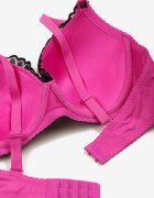  Sutien Negru-Fucsia cu Motiv Dantelă Florală Nelenor