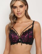  Sutien Negru-Fucsia Din dantelă Push-Up cu Cirkonia Decorativă Hevantia