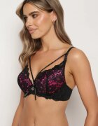 Sutien Negru-Fucsia Din dantelă Push-Up cu Cirkonia Decorativă Hevantia