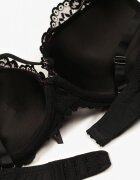  Sutien Negru-Fucsia Din dantelă Push-Up cu Cirkonia Decorativă Hevantia