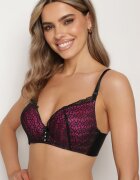  Sutien Negru-Fucsia Push-Up Decorat cu Dantelă Dimessta