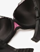  Sutien Negru-Fucsia Push-Up Decorat cu Dantelă Dimessta
