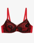  Sutien Negru-Roșu cu Model din Dantelă Florală Nelenor