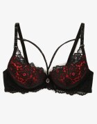 Sutien Negru-Roșu de Dantelă Push-Up cu Zirconii Decorative Hevantia