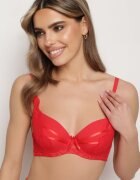  Sutien Roșu cu Bretele Ajustabile Full Cup cu Inserție de Dantelă Moallina