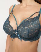 Sutien verde închis din dantelă push-up cu strasuri decorative Hevantia