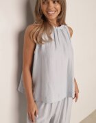 sweet&girl Compleu de vară din bumbac și in pantaloni și bluză cu detaliu împletituri Domia Albastru deschis