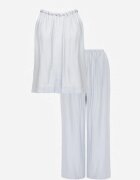 sweet&girl Compleu de vară din bumbac și in pantaloni și bluză cu detaliu împletituri Domia Albastru deschis