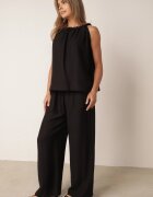 sweet&girl Compleu de vară din bumbac și in pantaloni și bluză cu detaliu împletituri Domia Negru
