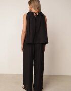 sweet&girl Compleu de vară din bumbac și in pantaloni și bluză cu detaliu împletituri Domia Negru