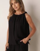 sweet&girl Compleu de vară din bumbac și in pantaloni și bluză cu detaliu împletituri Domia Negru
