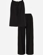 sweet&girl Compleu de vară din bumbac și in pantaloni și bluză cu detaliu împletituri Domia Negru