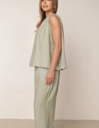 sweet&girl Compleu de vară din bumbac și in pantaloni și bluză cu detaliu împletituri Domia Verde