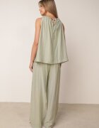 sweet&girl Compleu de vară din bumbac și in pantaloni și bluză cu detaliu împletituri Domia Verde