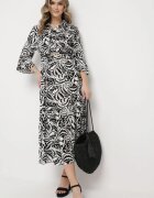 sweet&girl Rochie Alb-Negru Evazată Maxi cu volan și imprimeu botanic Maticia