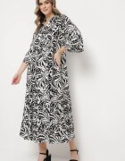 sweet&girl Rochie Alb-Negru Evazată Maxi cu volan și imprimeu botanic Maticia