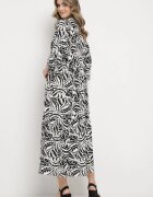 sweet&girl Rochie Alb-Negru Evazată Maxi cu volan și imprimeu botanic Maticia