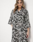 sweet&girl Rochie Alb-Negru Evazată Maxi cu volan și imprimeu botanic Maticia