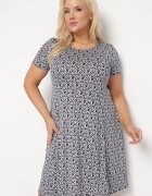 sweet&girl Rochie Albastru închis-Alb Evazată din Vâscoză cu Mânecă scurtă și Imprimeu Mozaic Hyacina