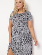 sweet&girl Rochie Albastru închis-Alb Evazată din Vâscoză cu Mânecă scurtă și Imprimeu Mozaic Hyacina