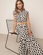 sweet&girl Rochie-cămașă din bumbac cu buline neregulate și curea împletită Pelea Bej deschis