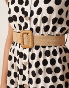 sweet&girl Rochie-cămașă din bumbac cu buline neregulate și curea împletită Pelea Bej deschis