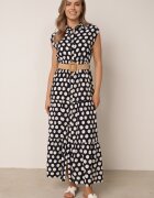 sweet&girl Rochie-cămașă din bumbac cu buline neregulate și curea împletită Pelea Bleumarin