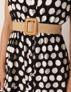 sweet&girl Rochie-cămașă din bumbac cu buline neregulate și curea împletită Pelea Neagră